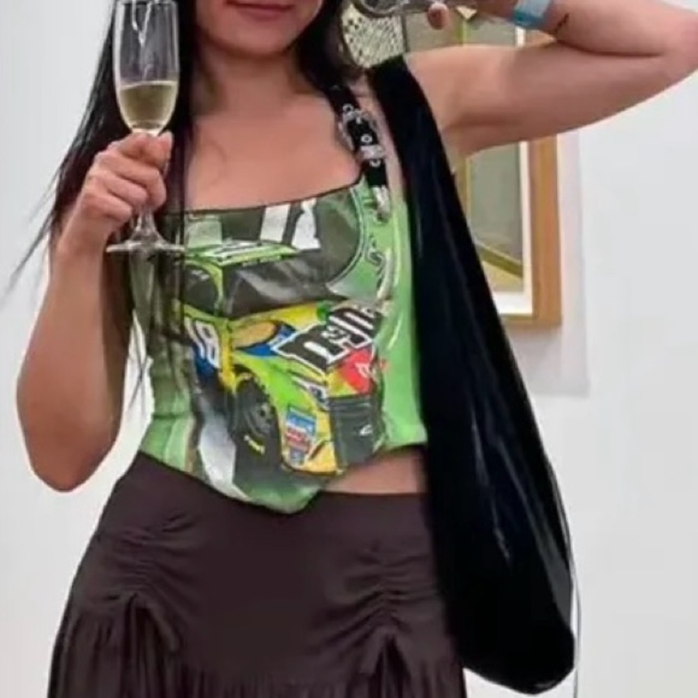 One of a kind handmade green and black Nascar halter corset crop top